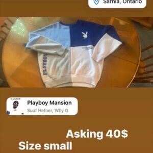 PLAYBOY Men's Crewneck Sweater - Blue and White